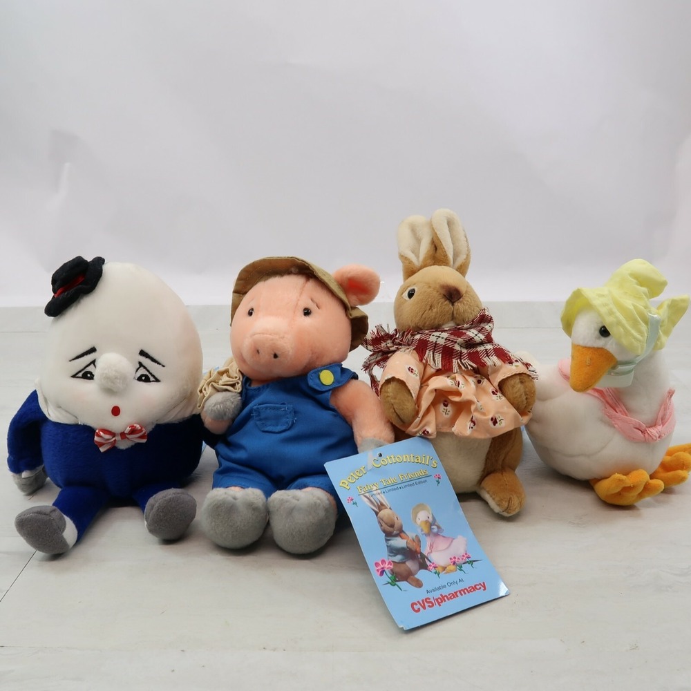 Peter Cotton Tail Mother Goose Humpty Little Pig Plush Lot Stuffin vintage 1998